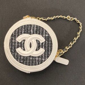 CC Black and White Tweed Round mini bag / Key Holder Card Holder